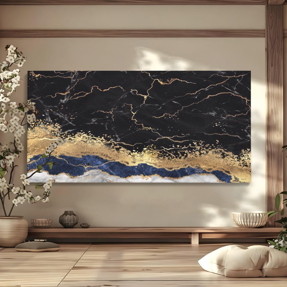 Tablou canvas cu tablou abstract cu marmura si auriu, fara rama, pe sasiu de lemn
